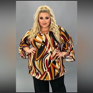 Beautiful V-neck Swirl Print Blouse